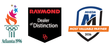Logos of 1996 Olympics, MHEDA MVP Award, and Raymond Dealer of Distiniction