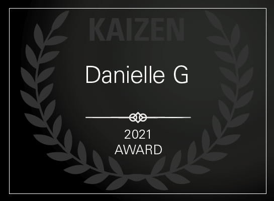 Kaizen Award 2021 Winner Danielle G certificate. 
